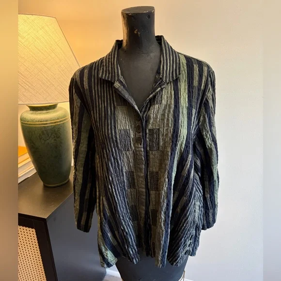 Habitat Plaid 99% Cotton Button-Down Retro Grandpacore Print (L) Boxy Lagenlook - Picture 4 of 17